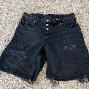 Black distressed denim shorts jorts size 2 brand new